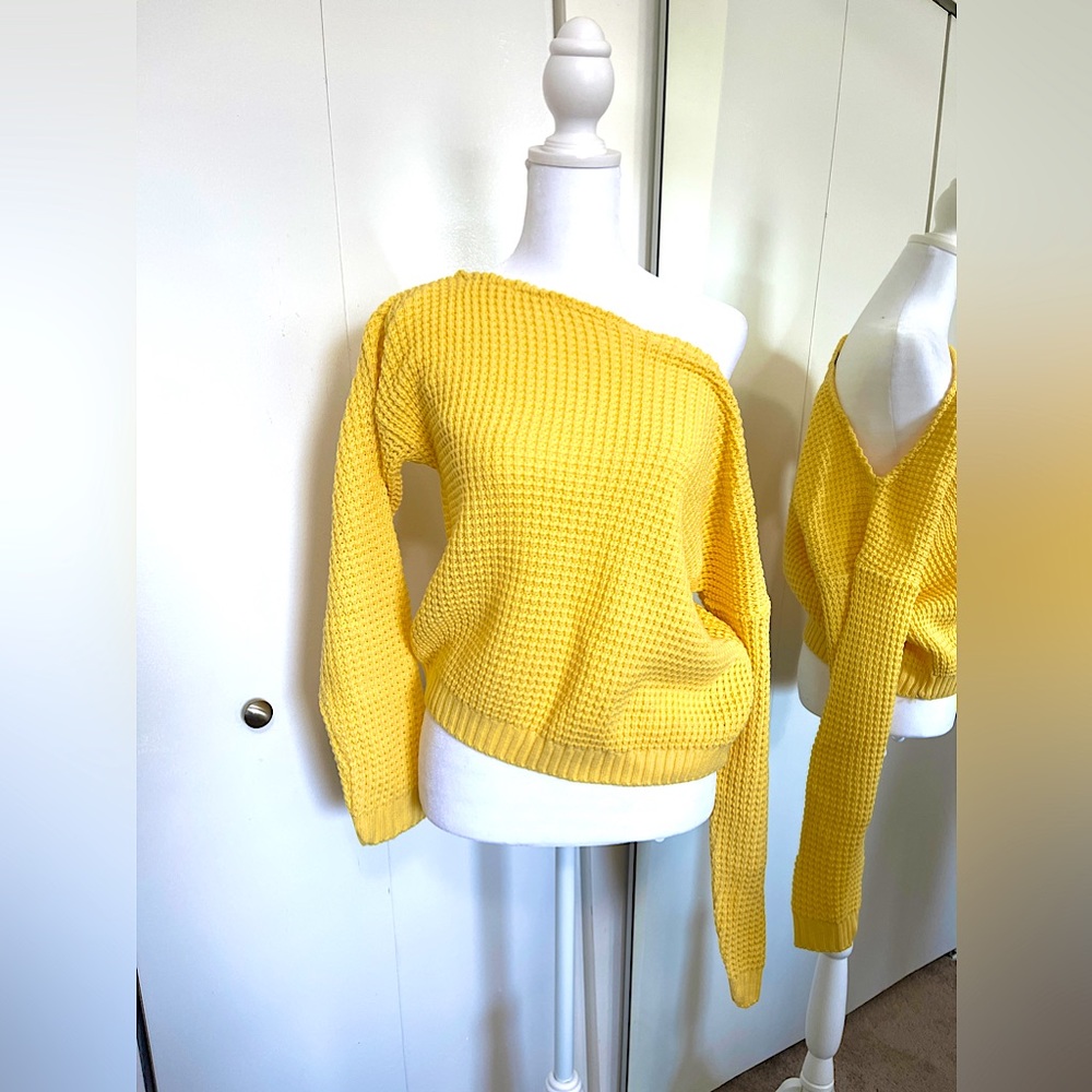 Off Shoulder Knit Sweater in Bright Yellow